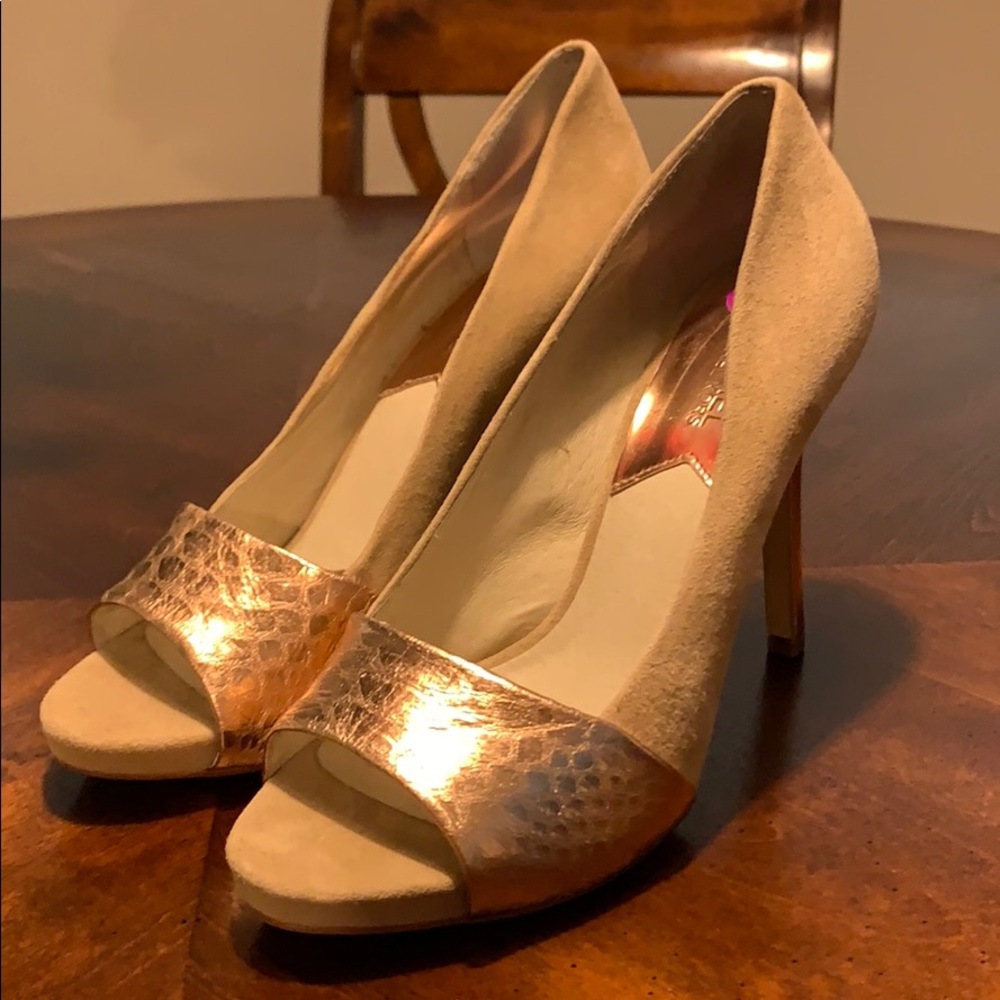 Michael Kors - Camel/Rose Gold Peep Toe Pumps